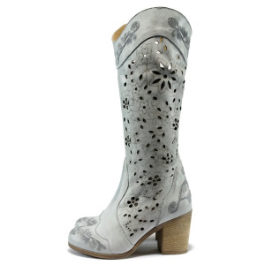 Бели летни дамски ботуши, естествена кожа - всекидневни обувки за пролетта и лятото N 10007949