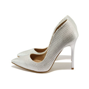 Сиви дамски обувки с висок ток, здрава еко-кожа - официални обувки за целогодишно ползване N 10007964