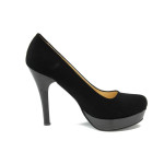 Черни дамски обувки с висок ток, качествен еко-велур - официални обувки за целогодишно ползване N 10007960