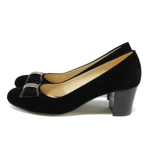 Черни дамски обувки със среден ток, качествен еко-велур - официални обувки за пролетта и лятото N 10007956