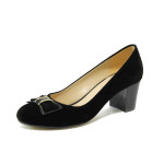 Черни дамски обувки със среден ток, качествен еко-велур - официални обувки за пролетта и лятото N 10007956
