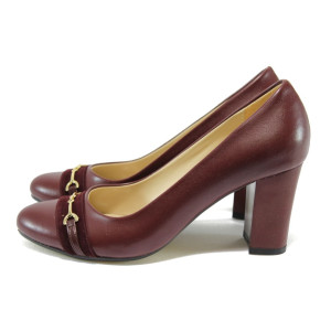 Винени дамски обувки с висок ток, здрава еко-кожа - елегантни обувки за пролетта и лятото N 10007959