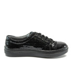 Черни дамски обувки с равна подметка, еко-кожа с крокодилска шарка - спортни обувки за пролетта и есента N 10007953