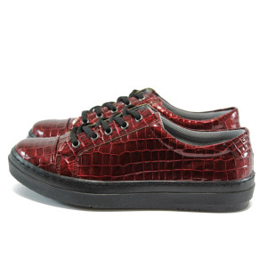 Винени дамски обувки с равна подметка, еко-кожа с крокодилска шарка - спортни обувки за пролетта и есента N 10007955