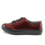 Винени дамски обувки с равна подметка, еко-кожа с крокодилска шарка - спортни обувки за пролетта и есента N 10007955
