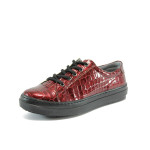 Винени дамски обувки с равна подметка, еко-кожа с крокодилска шарка - спортни обувки за пролетта и есента N 10007955