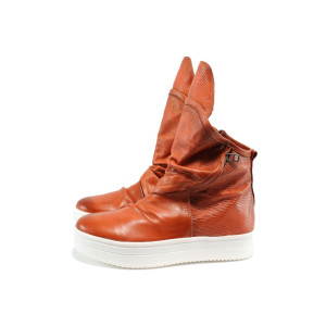 Червени дамски обувки с равна подметка, естествена кожа - всекидневни обувки за пролетта и есента N 10008148