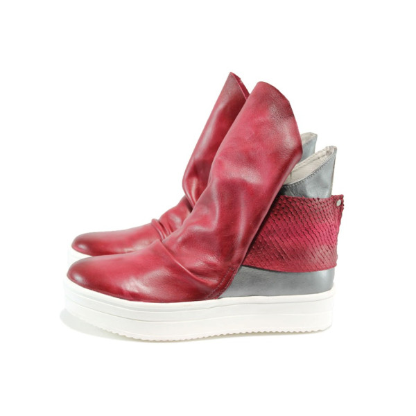 Червени дамски кецове, естествена кожа - всекидневни обувки за пролетта и есента N 10008143