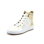 Бели дамски обувки с равна подметка, естествена кожа - всекидневни обувки за пролетта и есента N 10008160