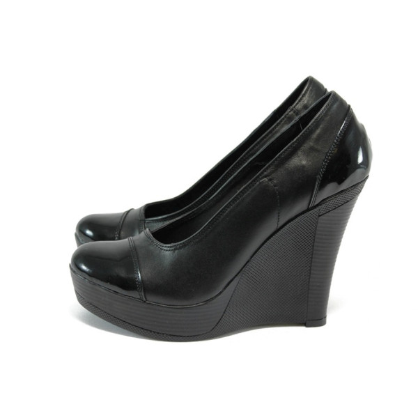 Анатомични черни дамски обувки с платформа, естествена кожа - всекидневни обувки за пролетта и есента N 10008161