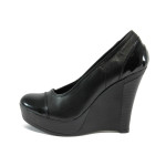 Анатомични черни дамски обувки с платформа, естествена кожа - всекидневни обувки за пролетта и есента N 10008161