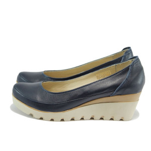 Анатомични сини дамски обувки с платформа, естествена кожа - всекидневни обувки за пролетта и есента N 10008162
