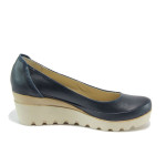 Анатомични сини дамски обувки с платформа, естествена кожа - всекидневни обувки за пролетта и есента N 10008162