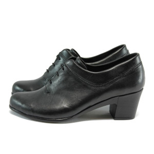 Анатомични черни дамски обувки с висок ток, естествена кожа - всекидневни обувки за пролетта и есента N 10008163