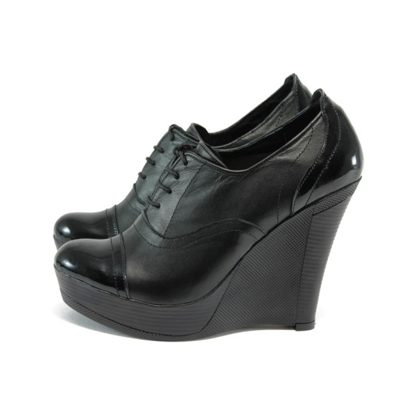 Анатомични черни дамски обувки с платформа, естествена кожа - всекидневни обувки за пролетта и есента N 10008166