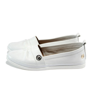 Бели ортопедични дамски обувки с равна подметка, естествена кожа - всекидневни обувки за пролетта и лятото N 10008175