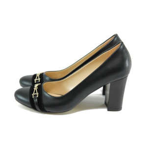 Черни дамски обувки с висок ток, здрава еко-кожа - елегантни обувки за целогодишно ползване N 10008178