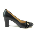 Черни дамски обувки с висок ток, здрава еко-кожа - елегантни обувки за целогодишно ползване N 10008178