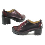 Винени дамски обувки със среден ток, лачена еко кожа - всекидневни обувки за пролетта и есента N 10008173