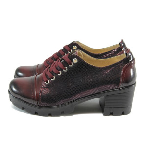 Винени дамски обувки със среден ток, лачена еко кожа - всекидневни обувки за пролетта и есента N 10008173