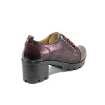 Винени дамски обувки със среден ток, лачена еко кожа - всекидневни обувки за пролетта и есента N 10008173