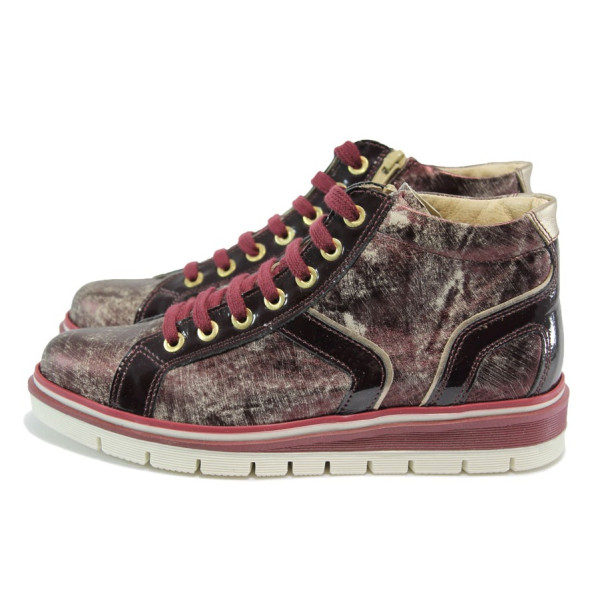 Анатомични винени дамски обувки с равна подметка, естествена кожа - всекидневни обувки за пролетта и есента N 10008255