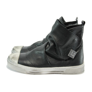 Черни дамски кецове, естествена кожа - спортни кецове за пролетта и лятото N 10008257