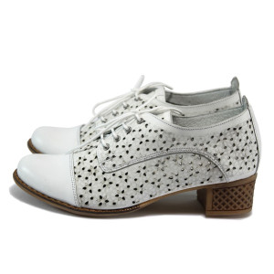 Бели дамски обувки със среден ток, естествена кожа - всекидневни обувки за пролетта и лятото N 10008260