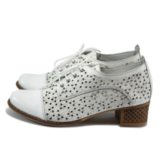 Бели дамски обувки със среден ток, естествена кожа - всекидневни обувки за пролетта и лятото N 10008260