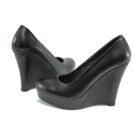 Анатомични черни дамски обувки с платформа, естествена кожа - всекидневни обувки за пролетта и лятото N 10008315