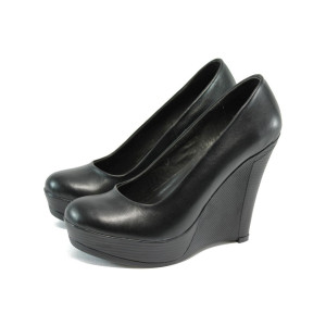 Анатомични черни дамски обувки с платформа, естествена кожа - всекидневни обувки за пролетта и лятото N 10008315