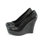 Анатомични черни дамски обувки с платформа, естествена кожа - всекидневни обувки за пролетта и лятото N 10008315