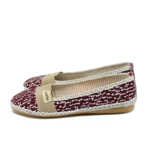 Винени дамски обувки с равна подметка, текстилна материя - ежедневни обувки за пролетта и лятото N 10008319