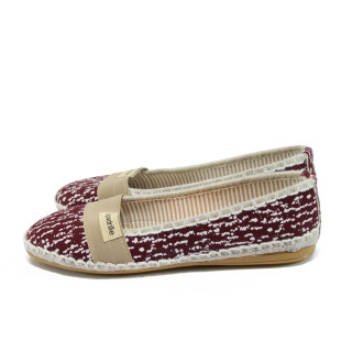 Винени дамски обувки с равна подметка, текстилна материя - ежедневни обувки за пролетта и лятото N 10008319