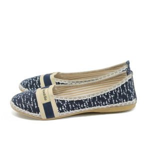 Тъмносини дамски обувки с равна подметка, текстилна материя - ежедневни обувки за пролетта и лятото N 10008320