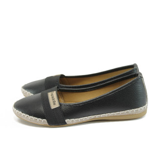 Черни дамски обувки с равна подметка, здрава еко-кожа - ежедневни обувки за пролетта и лятото N 10008325