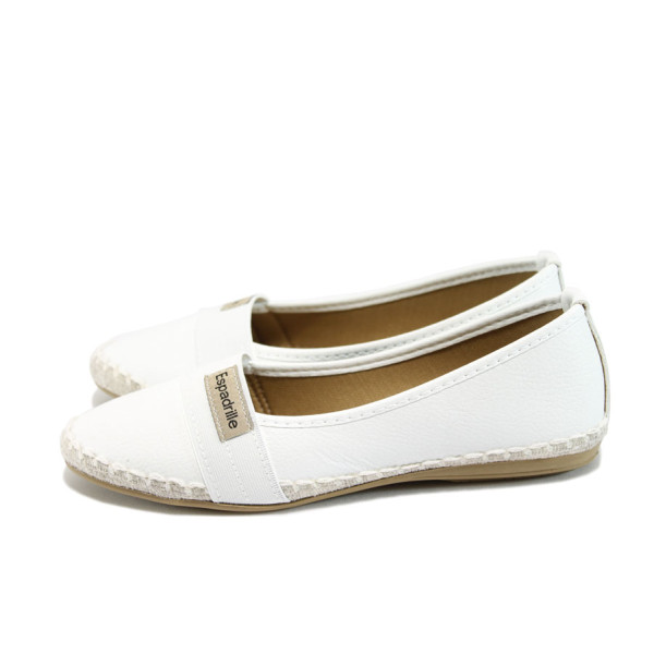 Бели дамски обувки с равна подметка, здрава еко-кожа - ежедневни обувки за пролетта и лятото N 10008327