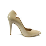 Бежови дамски обувки с висок ток, здрава еко-кожа - всекидневни обувки за пролетта и лятото N 10008373