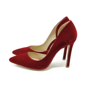 Червени дамски обувки с висок ток, качествен еко-велур - официални обувки за целогодишно ползване N 10008361
