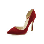 Червени дамски обувки с висок ток, качествен еко-велур - официални обувки за целогодишно ползване N 10008361