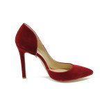Червени дамски обувки с висок ток, качествен еко-велур - официални обувки за целогодишно ползване N 10008361
