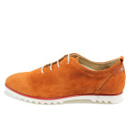 Анатомични оранжеви дамски обувки с равна подметка, естествен велур - всекидневни обувки за пролетта и есента N 10008398