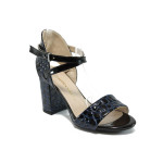 Тъмносини дамски сандали, еко-кожа с крокодилска шарка - всекидневни обувки за лятото N 10008409