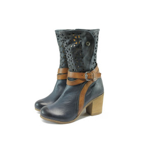 Сини летни дамски боти, естествена кожа - всекидневни обувки за пролетта и лятото N 10008433