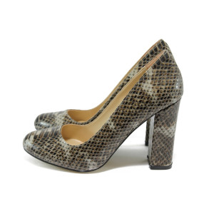 Кафяви дамски обувки с висок ток, здрава еко-кожа - официални обувки за целогодишно ползване N 10008441