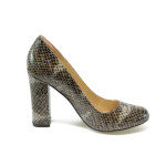 Кафяви дамски обувки с висок ток, здрава еко-кожа - официални обувки за целогодишно ползване N 10008441