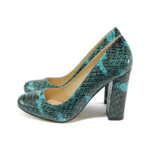 Сини дамски обувки с висок ток, здрава еко-кожа - официални обувки за целогодишно ползване N 10008442