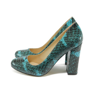 Сини дамски обувки с висок ток, здрава еко-кожа - официални обувки за целогодишно ползване N 10008442