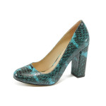 Сини дамски обувки с висок ток, здрава еко-кожа - официални обувки за целогодишно ползване N 10008442