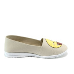 Бежови дамски обувки с равна подметка, текстилна материя - всекидневни обувки за пролетта и лятото N 10008445